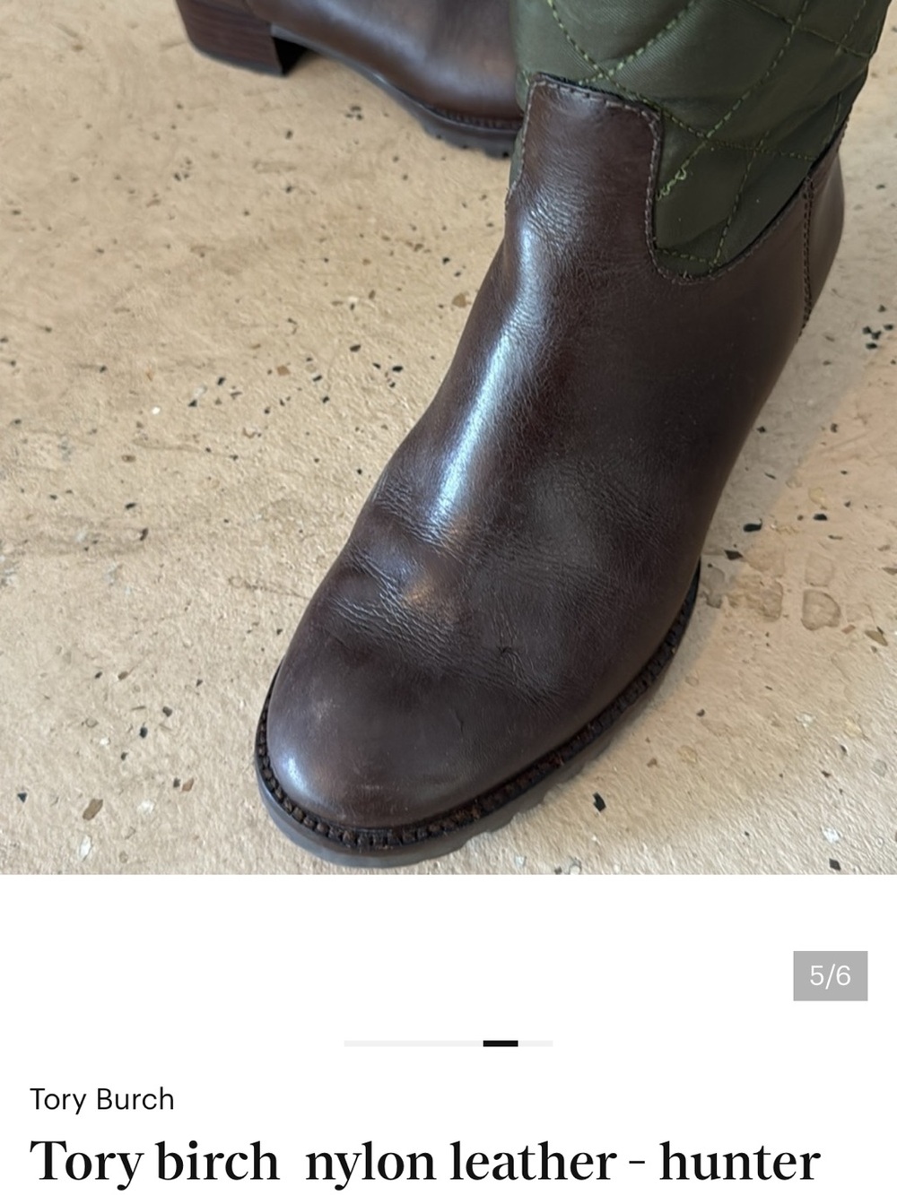 Tory Burch Olive Quilted Nylon and Brown Leather Over-the-Knee Boots - Picture 6 of 6